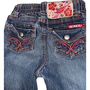 Vintage Embroidered Bongo Jeans Girls 6 Slim Floral Y2K Straight Leg ~Flaw